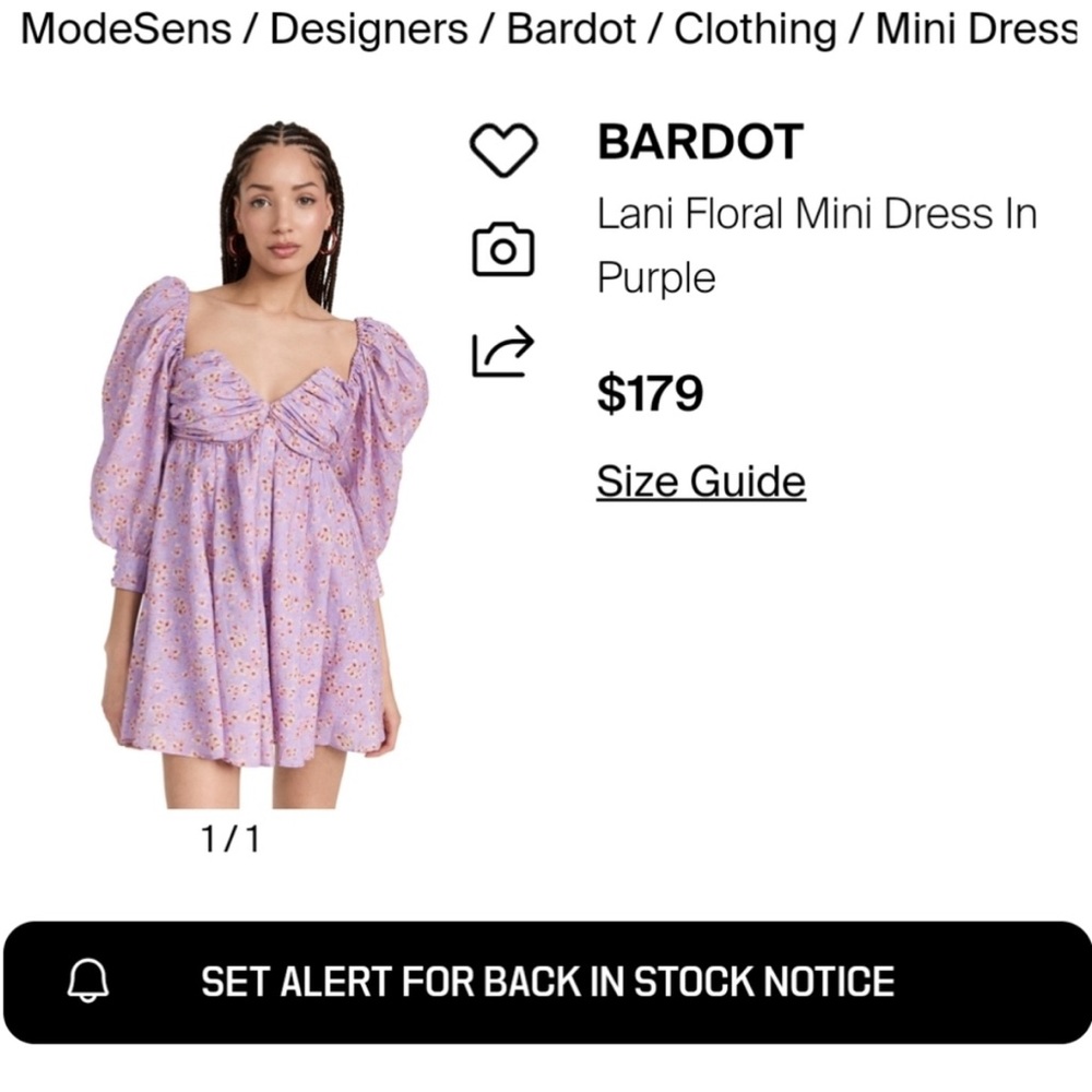 Bardot Off Shoulder Floral Lavender Long Sleeve Dress - Picture 4 of 5